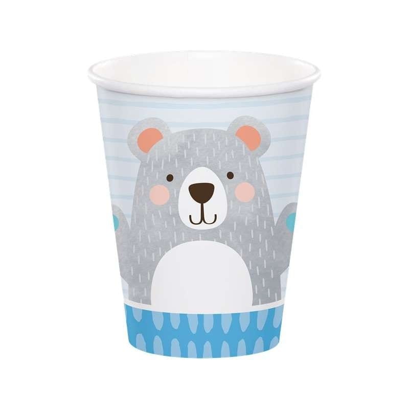 Bicchieri piccolo orso col. celeste in cartoncino 266 ml 8 pz